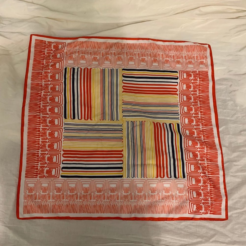 Vintage 60s 70s Made in Italy Mid Century Modern geometric scarf mod stripes an - Picture 10 of 10